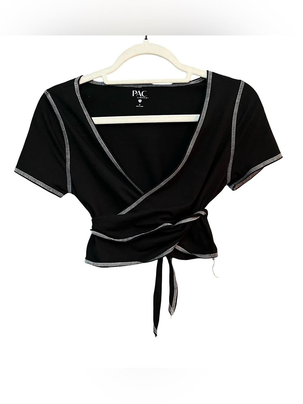 PacSun Black Wrap Crop Top with White Contrast Stitching